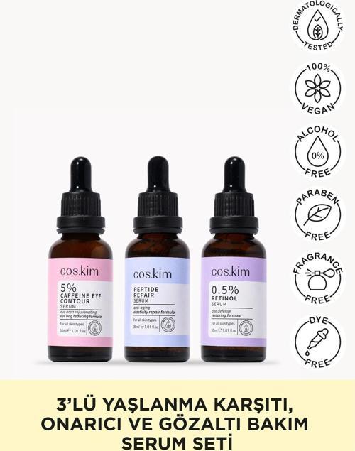 3’Lü Kırışıklık Önlemeye Yardımcı, Yaşlanma Karşıtı Ve Göz Altı Bakım Sağlayan Serum Seti