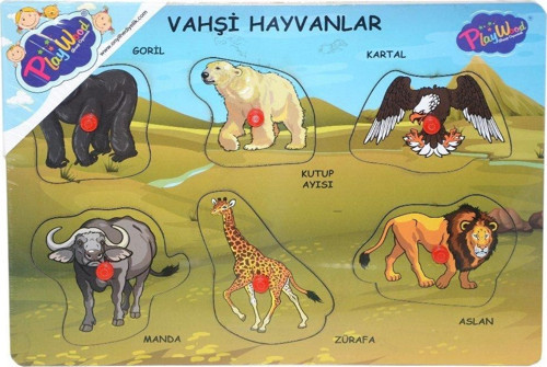 Öğretici Oyuncak ONY-328 329 Onyıl, Ahşap Tutmalı Vahşi Hayvanlar Kız Erkek Çocuk Eğitici Eğitici