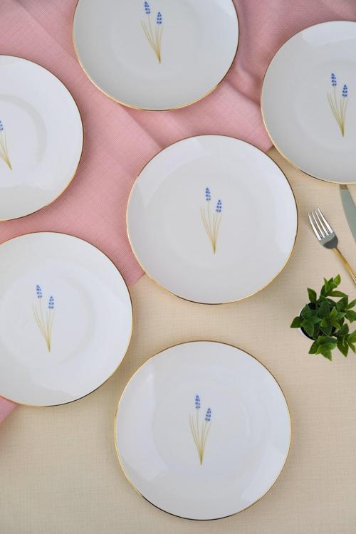 Porselen Natura Lavanta Altın Yaldız Pasta Tabağı 20,50cm 6 lı