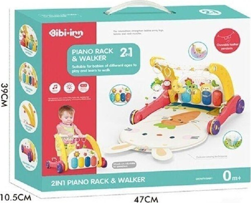 BIB6016- Vardem Piyanolu Bebek Yürüteci ve Tavşan Desenli Kırmızı Oyun Halısı 2 in 1