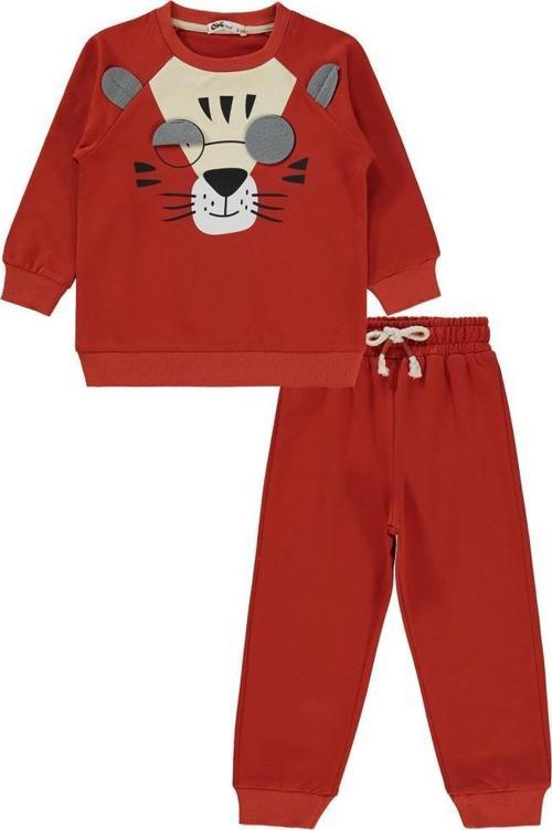 Gözlüklü Kaplan Nakışlı 2-5 Yaş Eşofman Takımı - Turuncu3-4 Yaş