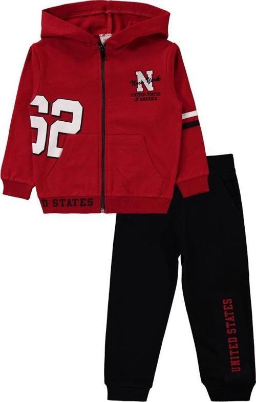 Kapşonlu 62 Baskılı 2-5 Yaş Eşofman Takımı - Kırmızı2-3 Yaş