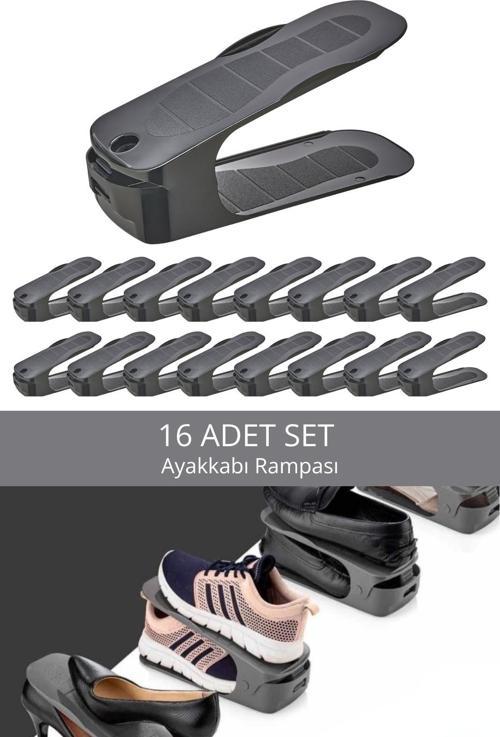 16 Adet Ayarlanabilir Ayakkabı Rampası Düzenleyici Dolap İçi Organizer MIT1228