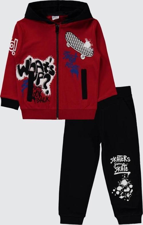 Kapşonlu Kaykay Baskılı 2-5 Yaş Eşofman Takımı - Kırmızı2-3 Yaş