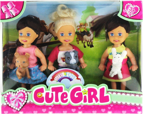 Cute Girl Mini Bebek ve Evcil Hayvan Üçlü Set Kız Erkek Çocuk Oyuncak Eğitici Oyuncaklar