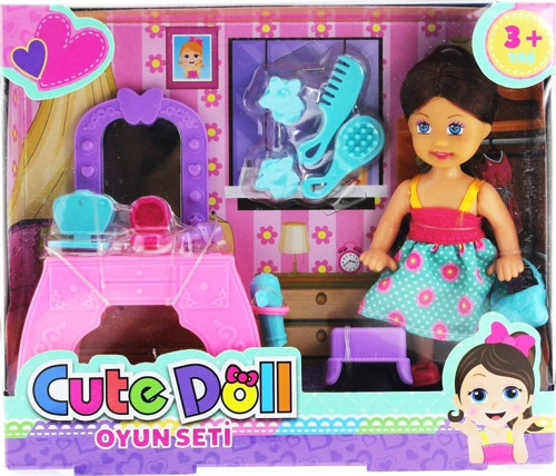 Cute Doll Mini Bebek Aksesuarlı ve Makyaj Masalı Oyun Seti Kız Erkek Çocuk Oyuncak Eğitici Oyuncakla