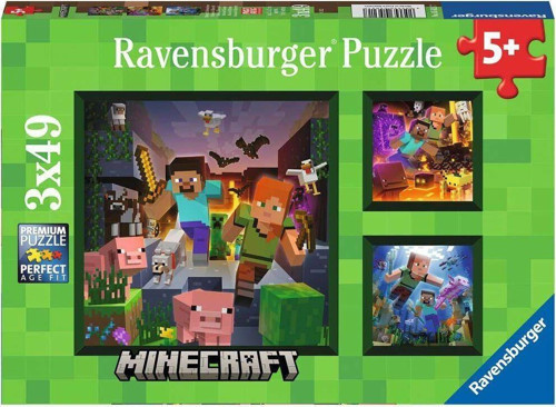 56217 Minecraft 3x49 parça Ravensburger Puzzle Kız Erkek Çocuk Oyuncak Eğitici Oyuncaklar