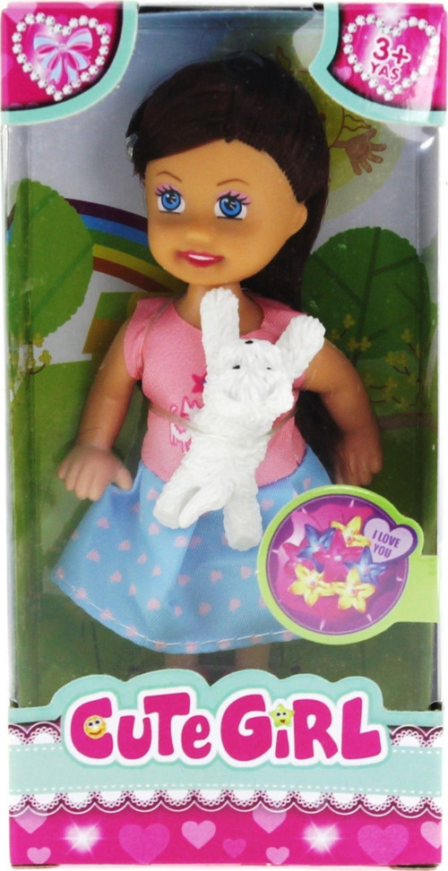 Cute Girl Beyaz Köpekli ve Kumral Mini Bebek Kız Erkek Çocuk Oyuncak Eğitici Oyuncaklar
