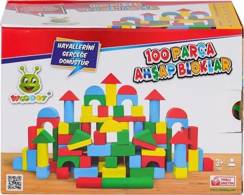 KR085 Woodoy Ahşap Renkli Bloklar 100 Parça -Karsan Oyuncak Kız Erkek Çocuk Oyuncak Eğitici Oyuncakl