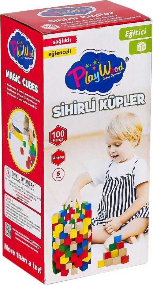 ONY-359 Ahşap Sihirli Küpler 100 Parça -Onyıl Oyuncak Kız Erkek Çocuk Oyuncak Eğitici Oyuncaklar