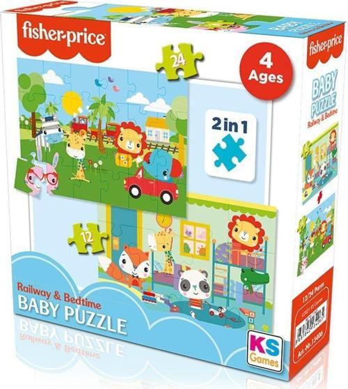 13406 KS Fisher-Price Baby Puzzle - Railway & Bedtime / 12+24 Parça Puzzle / +4 yaş Kız Erkek Çocuk 