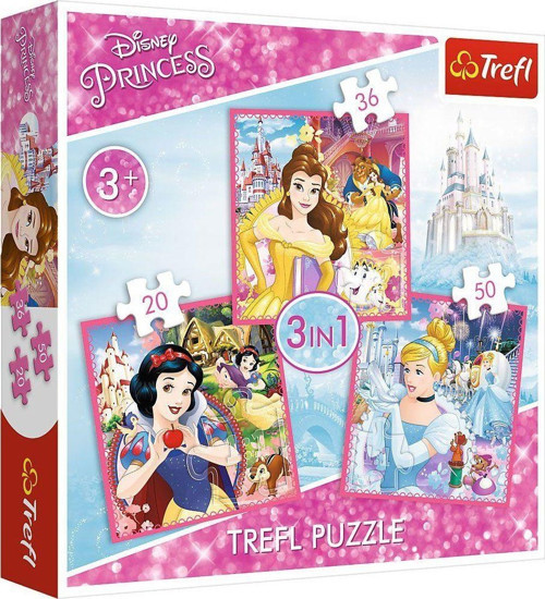 PUZZLE-34833 Disney Princess 3IN1 Puzzle Kız Erkek Çocuk Oyuncak Eğitici Oyuncaklar