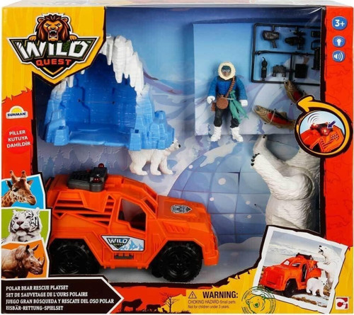 49203 SUN-CPM-OYUN SET WILD QUEST POLAR BEAR RESCUE 1ARAÇ 1FGR 2HYVN Kız Erkek Çocuk Oyuncak Eğitici