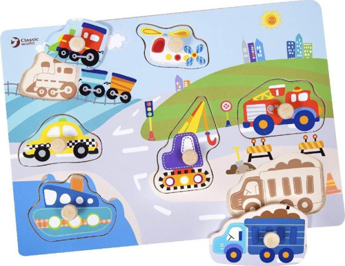 Classic World Ahşap ilk Yapbozum Trafik Kız Erkek Çocuk Oyuncak Eğitici Oyuncaklar