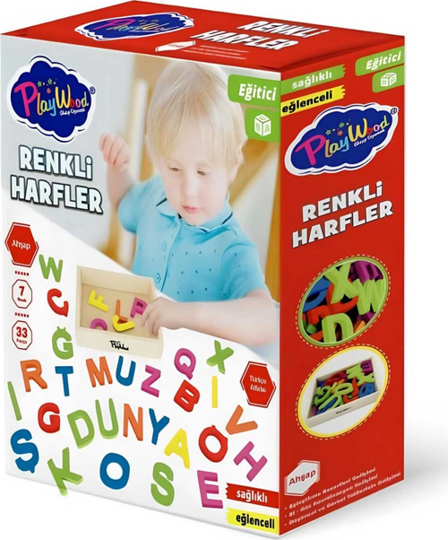 Ahşap Kasalı Renkli Harfler 33 Parça Kız Erkek Çocuk Oyuncak Eğitici Oyuncaklar