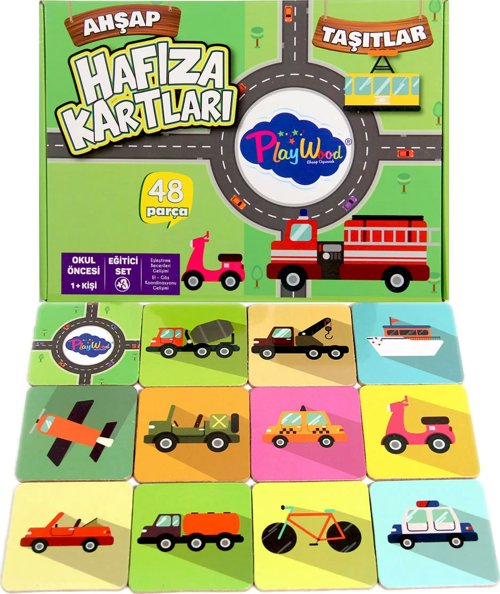 Playwood Ahşap Hafıza Kartları Taşıtlar Kız Erkek Çocuk Oyuncak Eğitici Oyuncaklar
