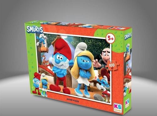 SMR 714 SMURF ŞİRİNLER 100 PRÇ PUZZLE -KS Kız Erkek Çocuk Oyuncak Eğitici Oyuncaklar