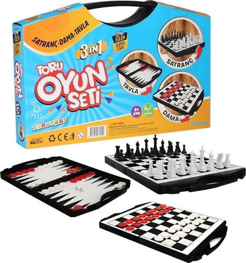 Toru 3 in 1 Çantalı Oyun Seti Satranç-Dama-Tavla Kız Erkek Çocuk Oyuncak Eğitici Oyuncaklar