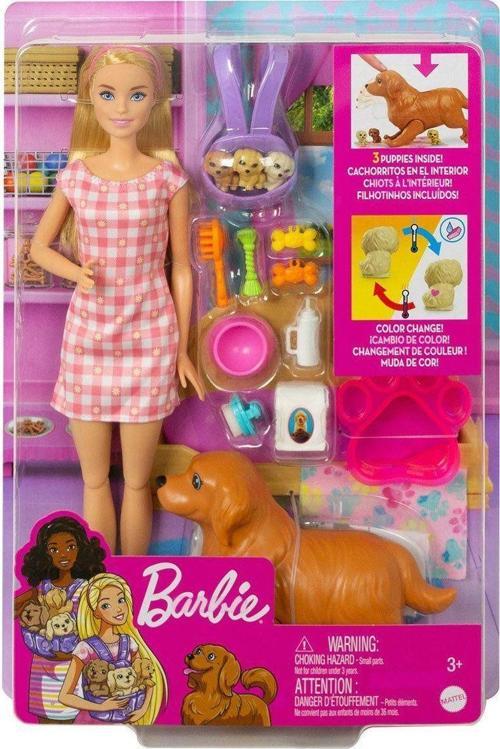 HCK75 Barbie ve Yeni Doğan Köpekler Oyun Seti, Barbie ve Hayvanları Kız Erkek Çocuk Oyuncak Eğitici 