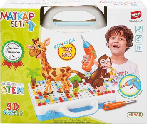 URT014-001 Birlik, 3D Eğitici Matkap Seti Hayvanlar Özel Fiyatlı Ürün Kız Erkek Çocuk Oyuncak Eğitic