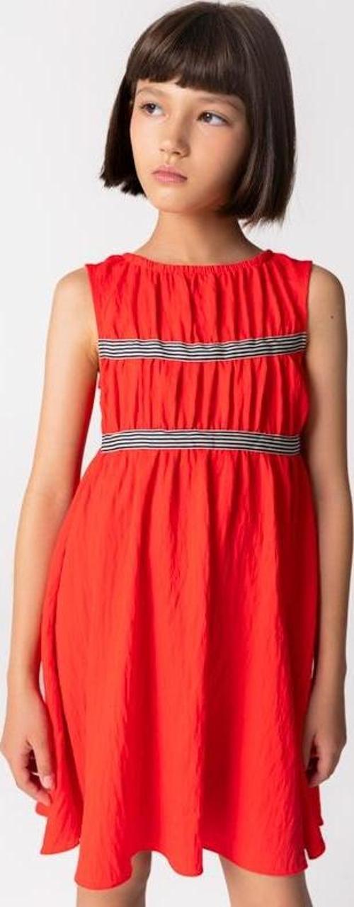 Büzgülü Kırmızı Kolsuz Kız Çocuk Elbise