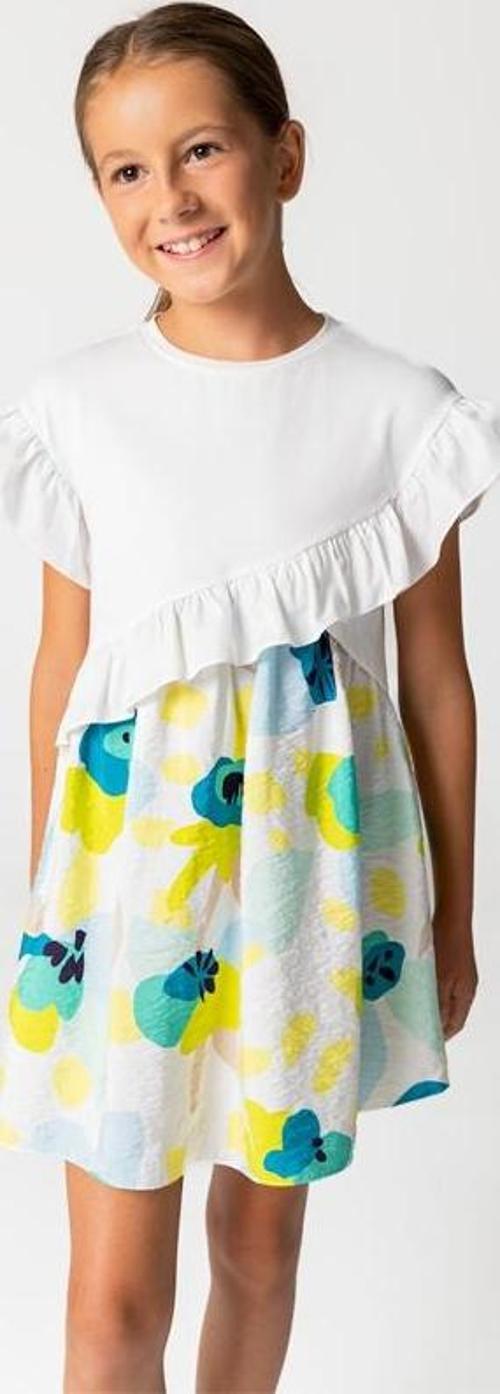 Eteği Çiçekli Yarım Kol Kız Çocuk Elbise