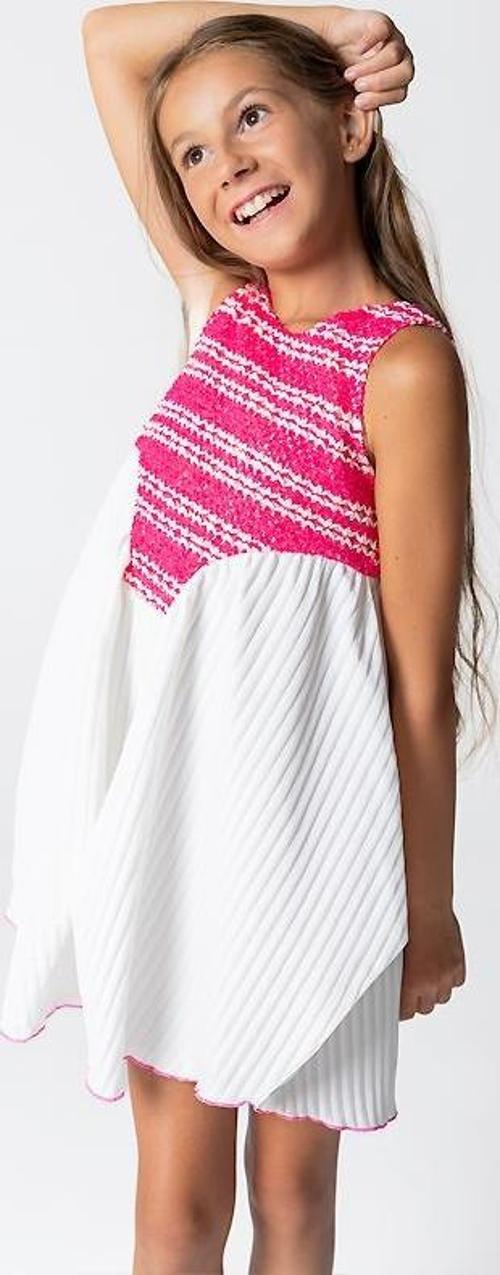 Göğsü İşlemeli Kolsuz Pileli Kız Çocuk Elbise