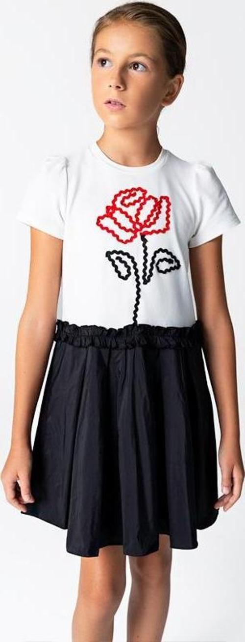 Gül Desenli Örme Üst Tafta Etek Elbise