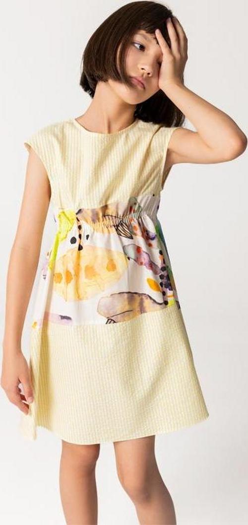 Kısa Kollu Pamuklu Sarı Kız Çocuk Elbise