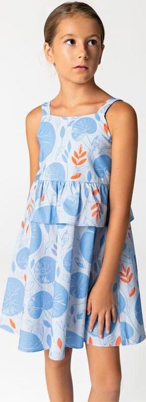Yaprak Desenli Pamuklu Askılı Kız Çocuk Elbise