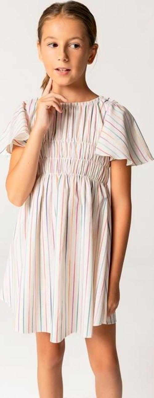 Yarım Kollu Çizgili Pamuklu Kız Çocuk Elbise