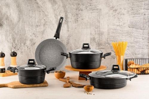 Fulya 7 Parça Granit Set Siyah