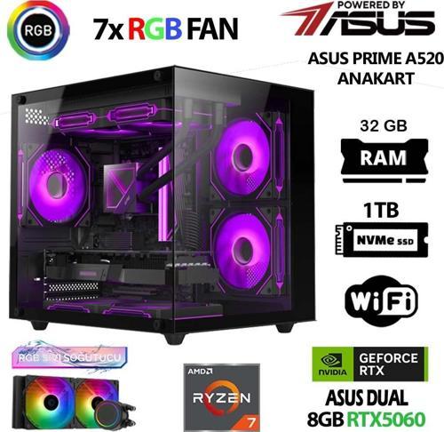 Prime x3 Ryzen 7 5700X 32GB  Ram 1TB M.2 NVMe SSD 8GB RTX5060 Sıvı Soğutmalı Masaüstü Oyuncu Bilgisayarı