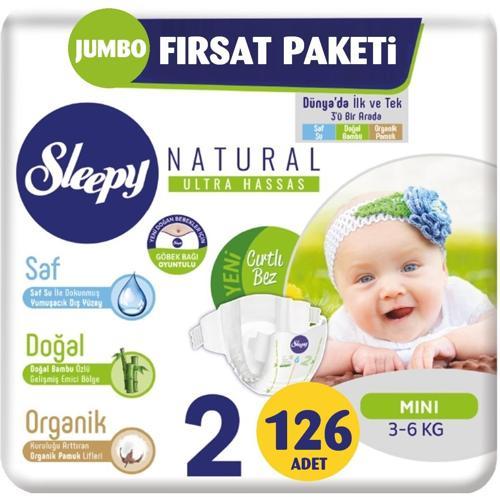 Bebek Bezi Naturel Beden:2 (3-6Kg) Mini 126 Adet Jumbo Fırsat Pk