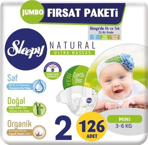 Bebek Bezi Naturel Beden:2 (3-6Kg) Mini 126 Adet Jumbo Fırsat Pk