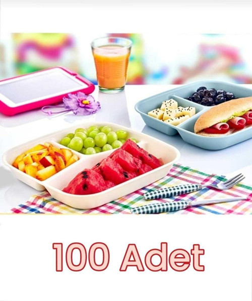 3 Bölmeli Çerez Ve Kahvaltı Tabağı 100 Adet
