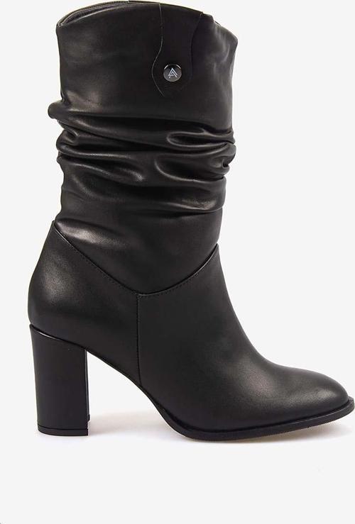 Hakiki Deri Siyah Kadın Topuklu Çizme 25-100670K-1