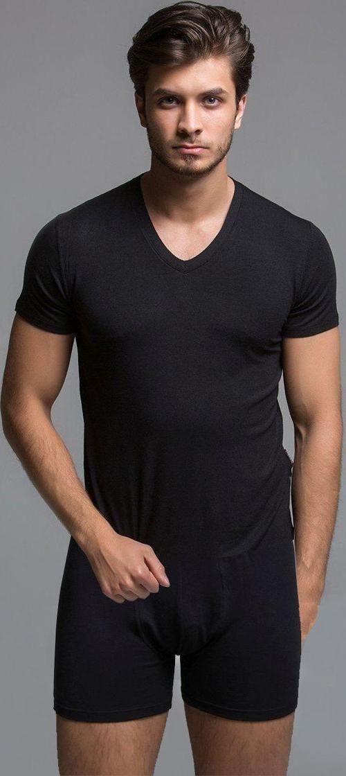 Bambu Erkek V Yaka Tişört ve Şort Seti Siyah