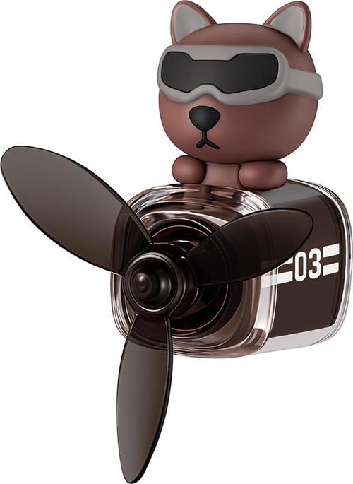 Pervaneli Klima Süsü Oto Koku Klipsi Siyah Uçaklı Kahverengi Pilot Kedi Hava Ferahlatıcı Maskot