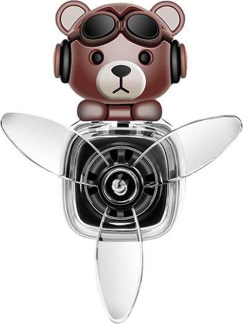 Pervaneli Klima Süsü Oto Koku Klipsi Siyah Uçaklı Kahverengi Pilot Ayı Hava Ferahlatıcı Maskot