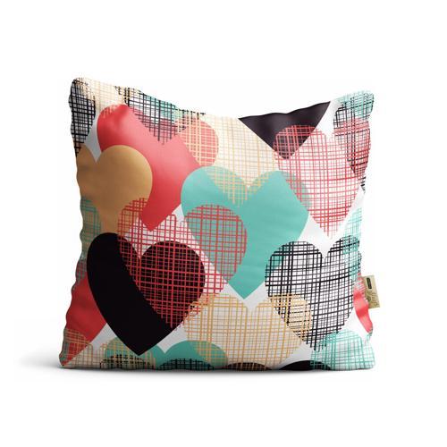 Kırlent Kılıfı 42x42cm Dekoratif Kırlent Yastık Kılıfı Çok Kalpli Modeli Pat 30
