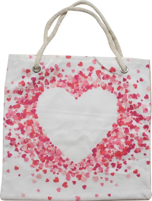 Bez Çanta Plaj Çantası Alışveriş Bez Torbası İpli Dijital Baskı Kalpten Kalpler Lv06