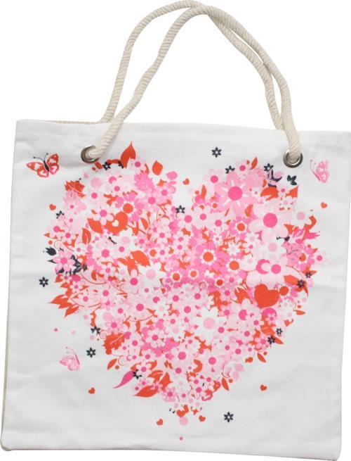 Bez Çanta Plaj Çantası Alışveriş Bez Torbası İpli Dijital Baskı Çiçekten Kalpler Lv11