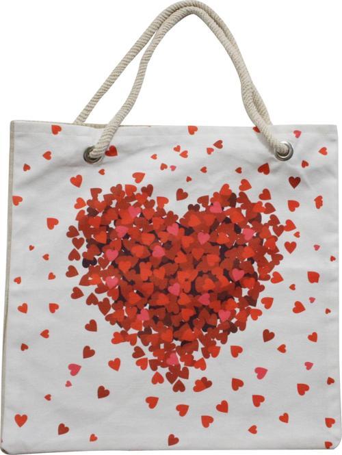Bez Çanta Plaj Çantası Alışveriş Bez Torbası İpli Dijital Baskı Kalpten Dolu Kalpler Lv28