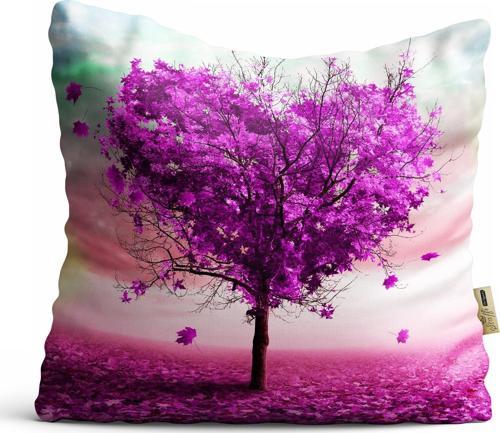 Kırlent Kılıfı 42x42cm Dekoratif Kırlent Yastık Kılıfı Yeni Sezon Kalpli Ağaç Krm 34