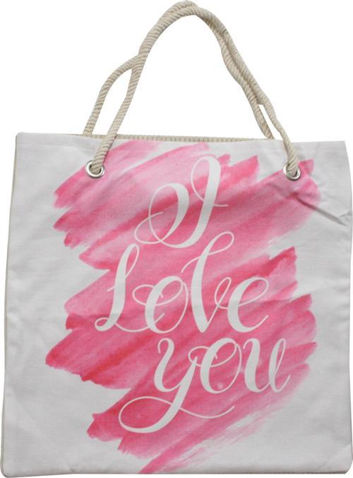 Bez Çanta Plaj Çantası Alışveriş Bez Torbası İpli Dijital Baskı I Love You Lv13