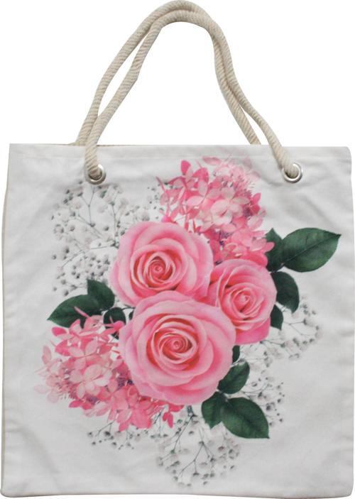 Bez Çanta Plaj Çantası Alışveriş Bez Torbası İpli Dijital Baskı Güllü Krm23