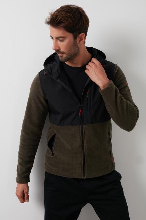 Kapüşonlu Dik Yaka Şardonlu Slim Fit Erkek Sweat 5655268 SİYAH-HAKİ