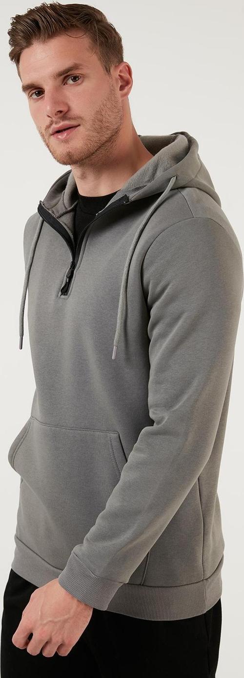 Pamuklu İçi Tüylü Yumuşak Şardonlu Kapüşonlu Erkek Sweat 59052651 ANTRASİT