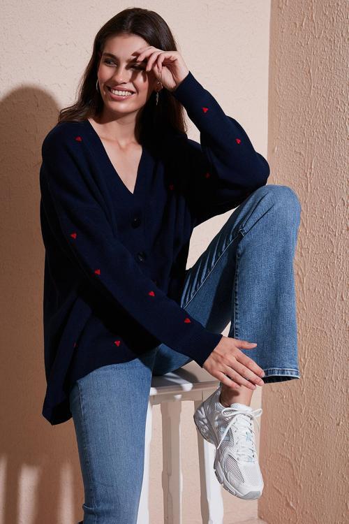 Rahat Kesim V Yaka Triko Bayan Hırka 4616190 LACİVERT